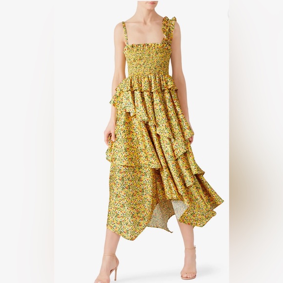 Petersyn Alcott midi dress in yellow printed crepe - Picture 2 of 6